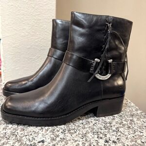 Lucky Brand Womens Ankle Boots Size 10 Black Leather Western Biker Grunge NEW